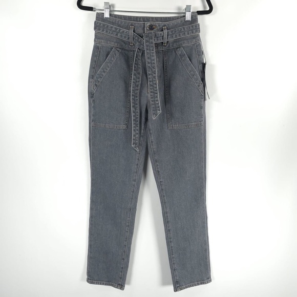 NWT VERONICA BEARD LOGAN Straight Leg Jeans Tie Belt Extra High Rise Size 26 - Picture 5 of 16